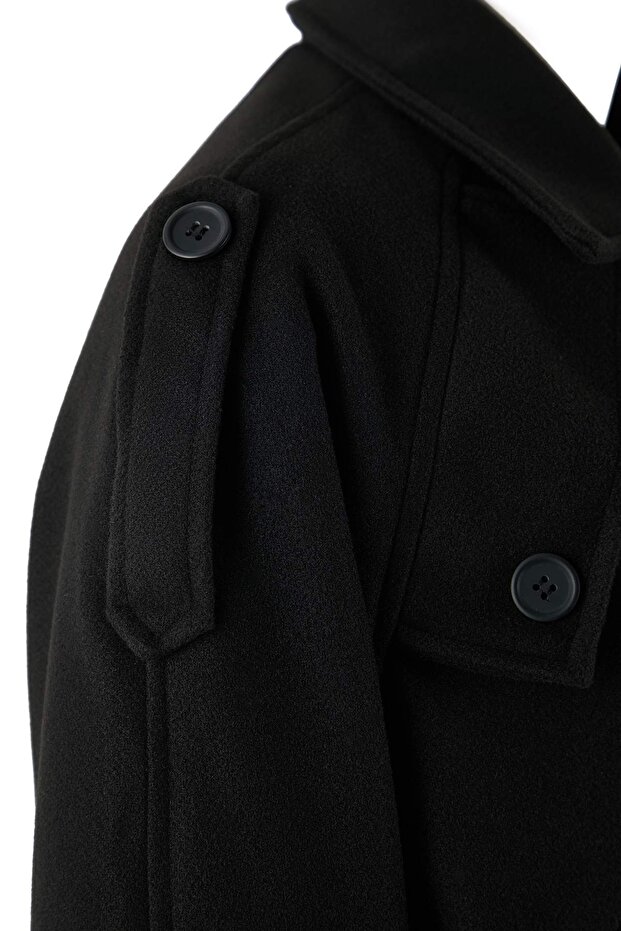 Siyah Oversize Büyük Beden Kaban TWOAW26DD00008 - 4