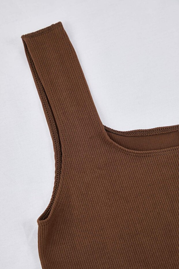 Kahverengi Seamless/Dikişsiz Balensiz Kapsız Esnek Bralette Örme Büyük Beden Sütyen TBBSS23CW00000 - 4