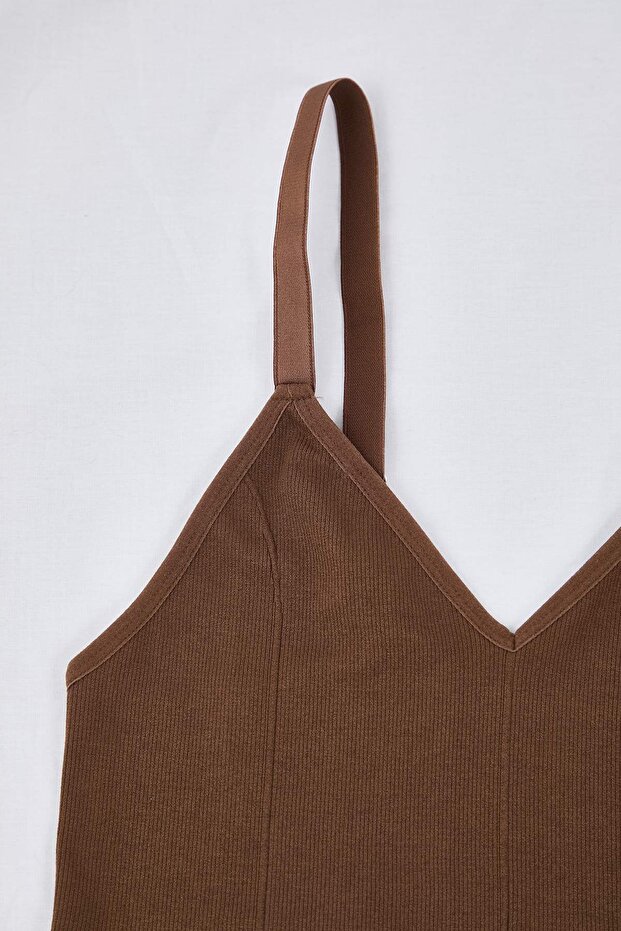 Kahverengi Seamless/Dikişsiz Balensiz Kapsız Esnek Bralette Örme Büyük Beden Sütyen TBBSS23CW00001 - 5