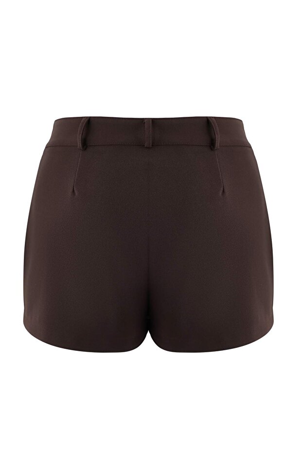 Koyu Kahverengi Süper Mini Cep Detaylı Dokuma Şort TPRAW26SR00001 - 6