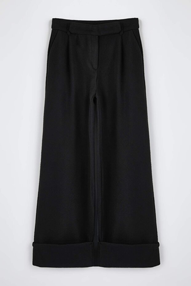 Siyah Wide Leg/Geniş Paça Yüksek Bel Dokuma Pantolon TWOAW23PL00302 - 5