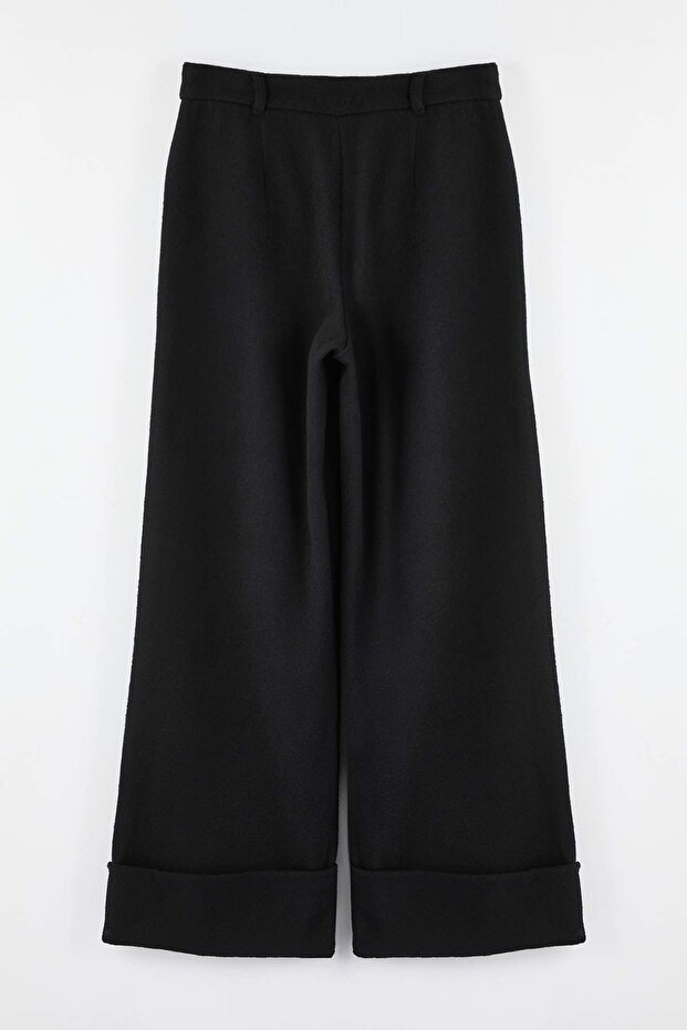 Siyah Wide Leg/Geniş Paça Yüksek Bel Dokuma Pantolon TWOAW23PL00302 - 8