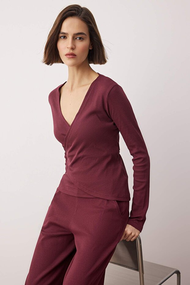 Bordo Anvelop Wideleg/Geniş Paça Örme Alt-Üst Takım TWOAW26AU00030 - 2
