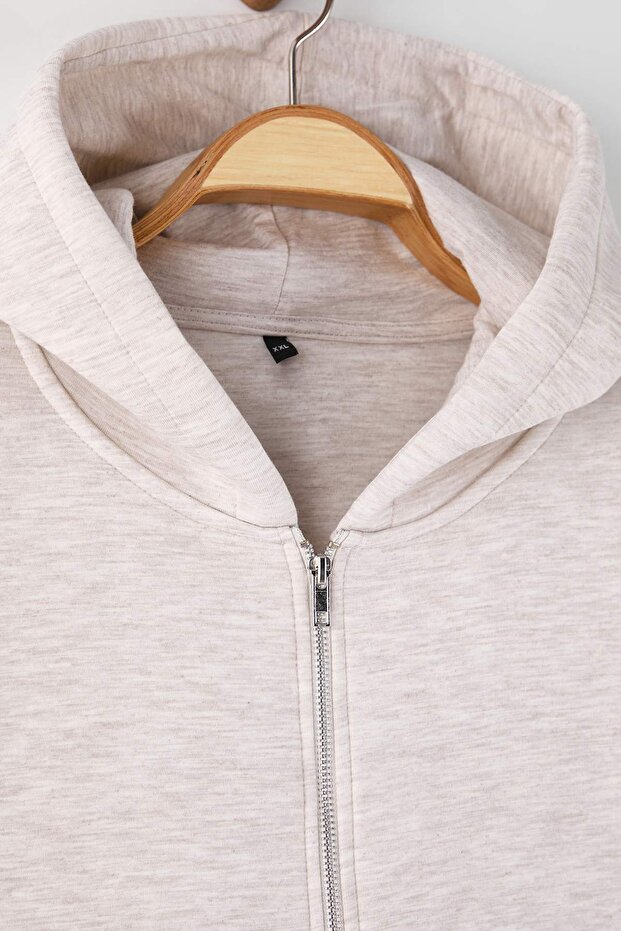 Wardrobe Essentials Bej Melanj Kapüşonlu Örme Sweatshirt TBBAW26AO00051 - 5