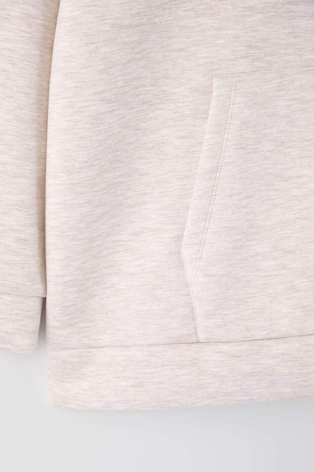 Wardrobe Essentials Bej Melanj Kapüşonlu Örme Sweatshirt TBBAW26AO00051 - 4