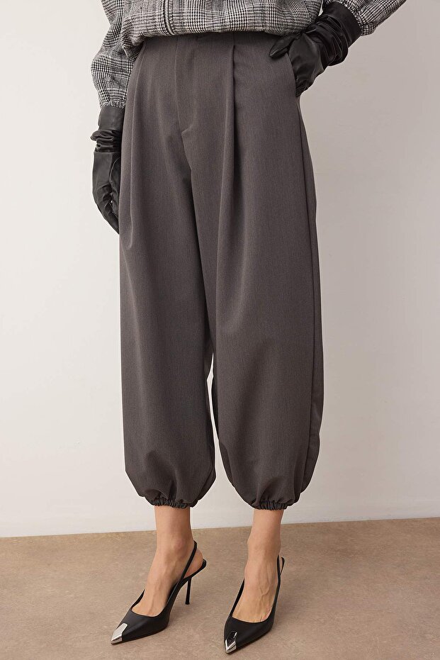 Gri Yüksek Bel Dokuma Şalvar Pantolon TWOAW26PL00169 - 5