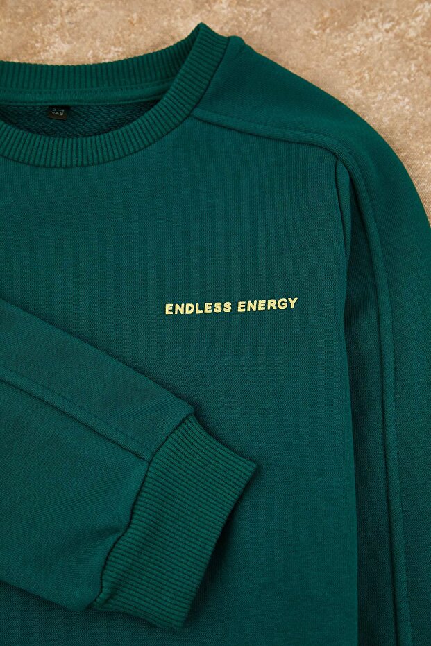Zümrüt Yeşili Pamuklu Çocuk Örme Sweatshirt ve Eşofman Alt - Üst Takım TKDAW26AU00022 - 4