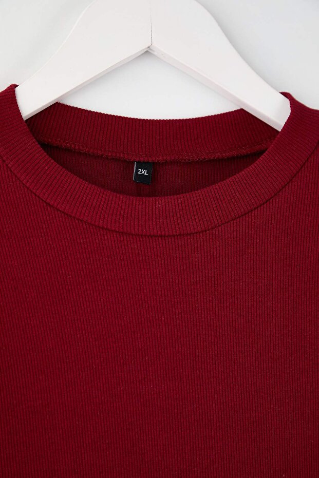 Bordo-Taş 2'li Paket Slim Çıtçıtlı Dik Yaka Fitilli Esnek Örme Body TBBAW26CS00012 - 6
