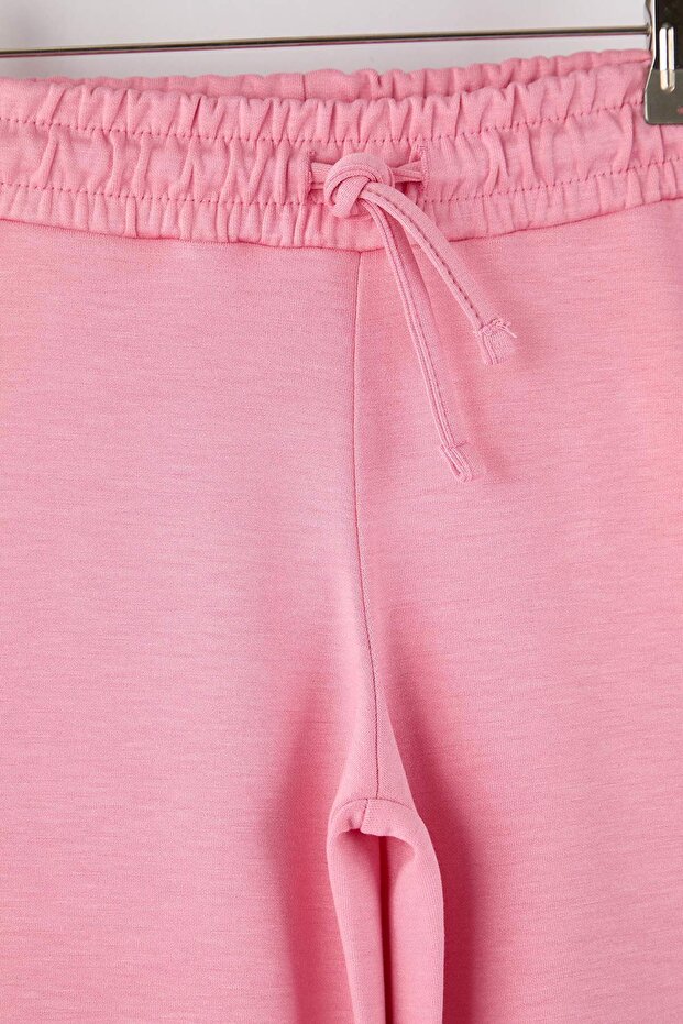 Gri-Pembe 2'li Düz/Basic Beli Lastikli Örme Kız Çocuk Pantolon TKDAW26TA00002 - 4