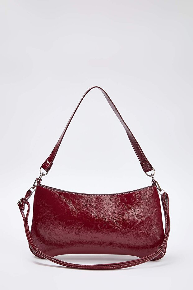 Bordo Kırışık Cilt Kadın Mini Boy Omuz Çantası TAKAW26OC00080 - 6