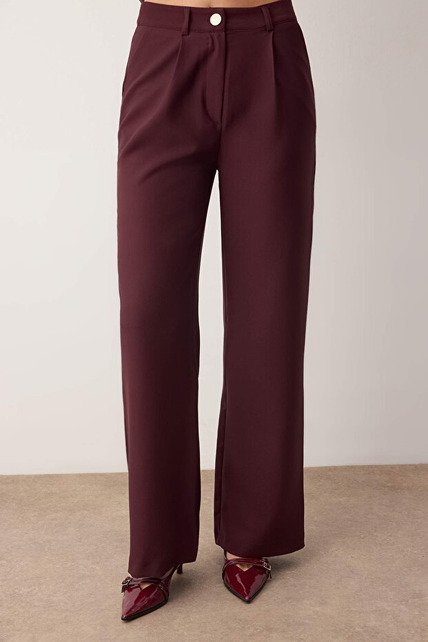 Mürdüm Kruvaze Kapama Blazer Ceket Pantolon Dokuma Alt - Üst Takım TWOAW26AU00145 - 3