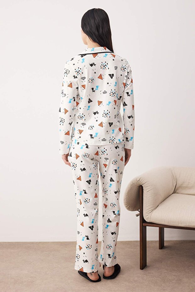 Çok Renkli %100 Pamuklu Desenli Örme Pijama Takımı THMAW21PT0084 - 4