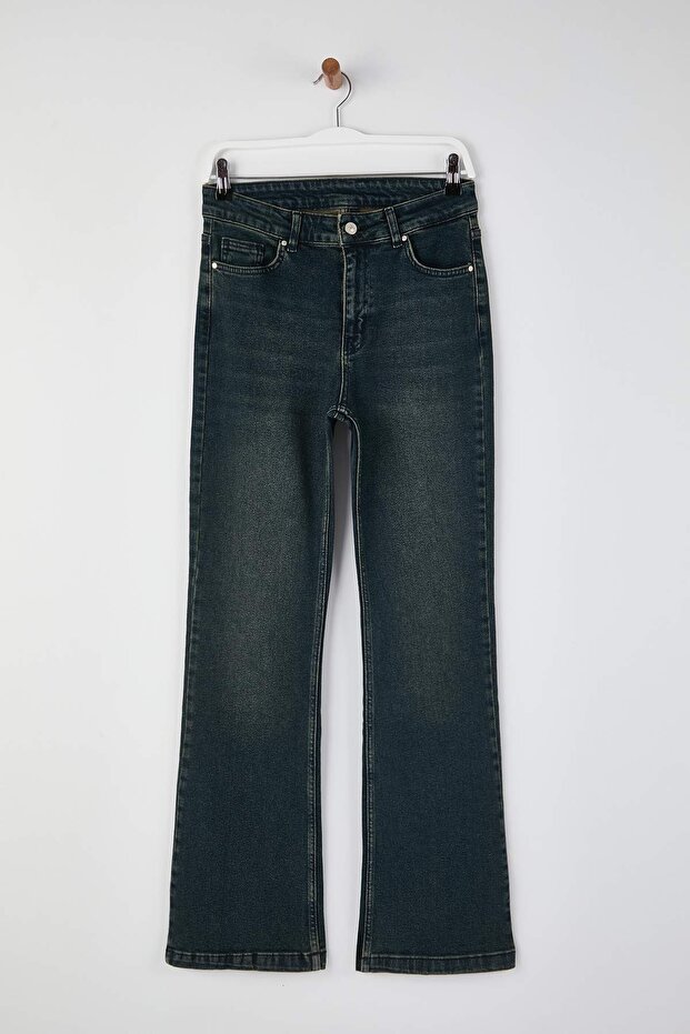 Mavi-Yeşil Soluk Efektli Yüksek Bel Orta Esnek Flare Jeans TWOSS26JE00022 - 9