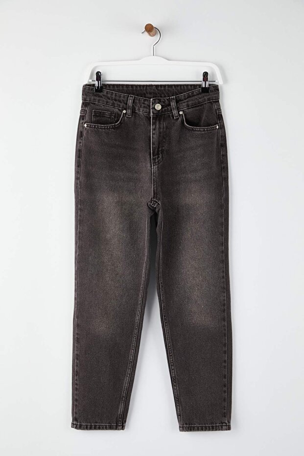 Kahverengi Vintage Yıkama Yüksek Bel Bilek Boy %100 Pamuk Mom Jeans TWOSS26JE00015 - 5