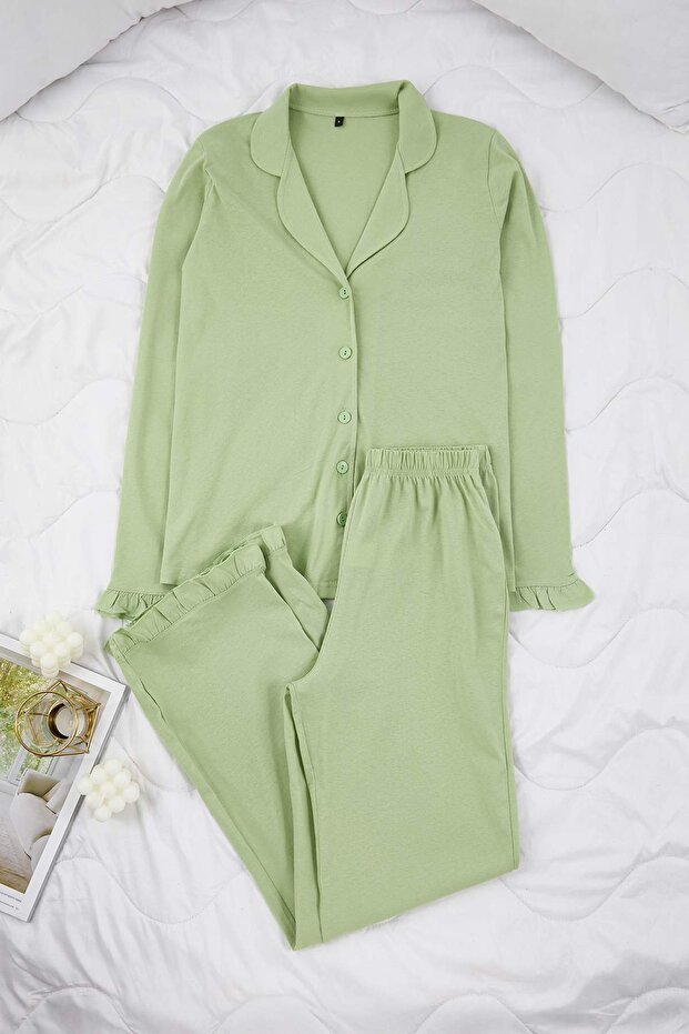Mint %100 Pamuklu Fırfırlı Örme Pijama Takımı THMAW24PT00007 - 5