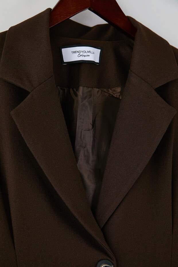 EXCLUSIVE Özel Koleksiyon Kahverengi Fitted Kaşe Blazer Ceket TWOAW26BC00054 - 5