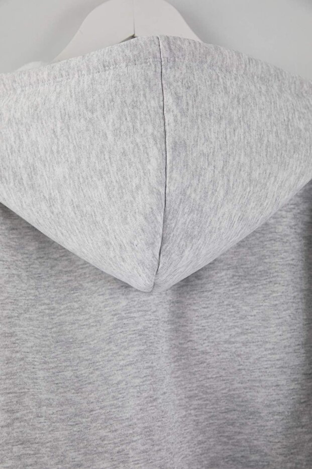 Kar Melanj Kapüşonlu Oversize Crop Boy Büyük Beden Sweatshirt TBBAW26AO00030 - 4