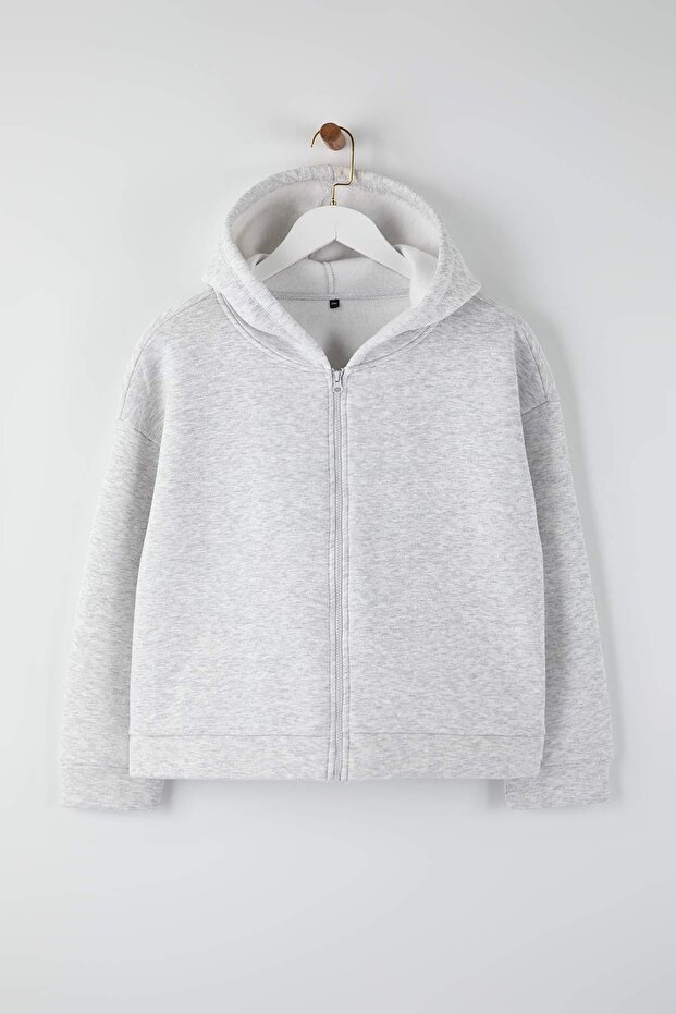 Kar Melanj Kapüşonlu Oversize Crop Boy Büyük Beden Sweatshirt TBBAW26AO00030 - 2