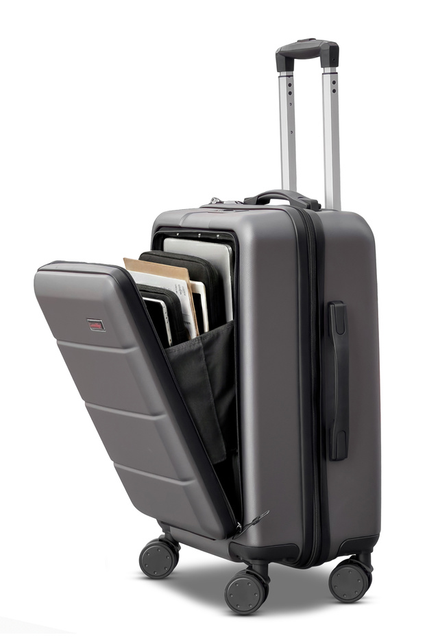 Front Open Hard shell ABS Carry-On Luggage, Lightweight, Laptop Compartment, Removable Wheels