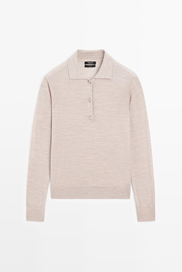 Yün örme polo yaka kazak - 5