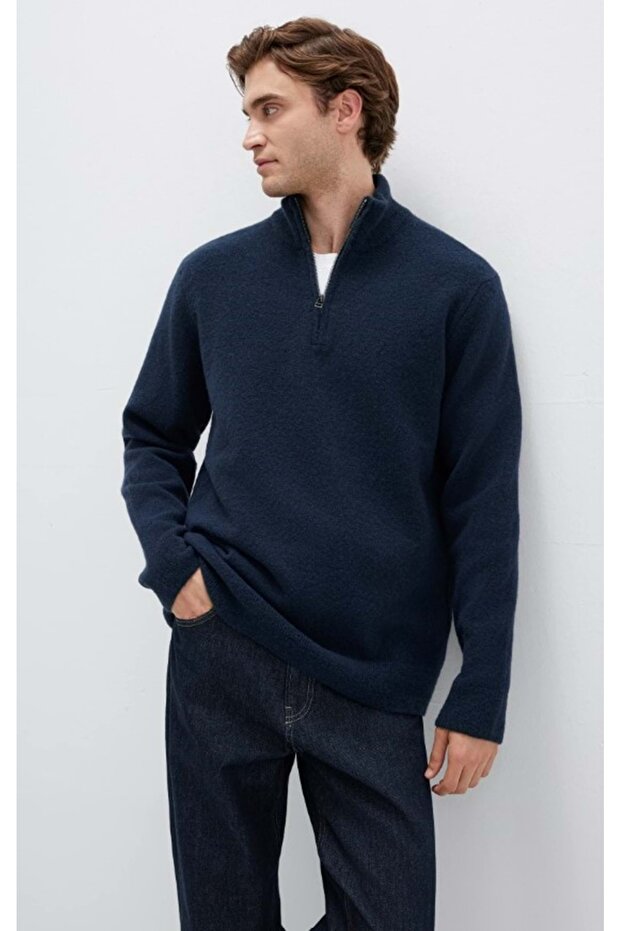 M0710380 Half Zip Pullover Half Zipper Men's Sweatshirt Dark Blue