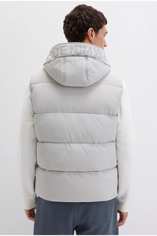 0110089 Kapüşonlu Şişme Erkek Yelek GRİ - 6