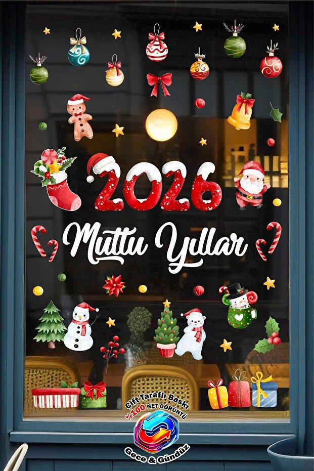 Double-Sided 2026 Happy New Year Glass Sticker Set Shop Window New Year Ornaments