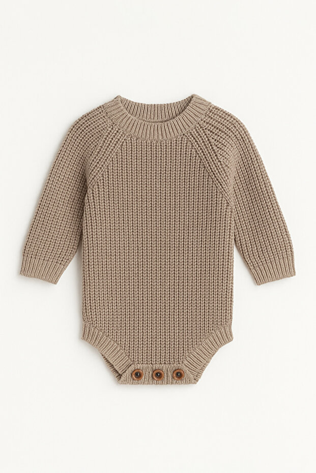 Baby Knitted Knitwear Bodysuit Long Sleeve Buttoned Unisex Knitbody