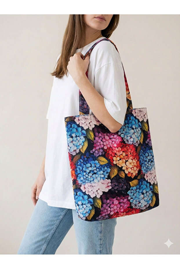 Linen Hydrangea Flower Patterned Bag - 3