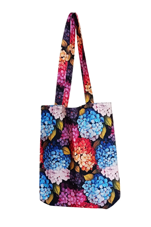 Linen Hydrangea Flower Patterned Bag - 7
