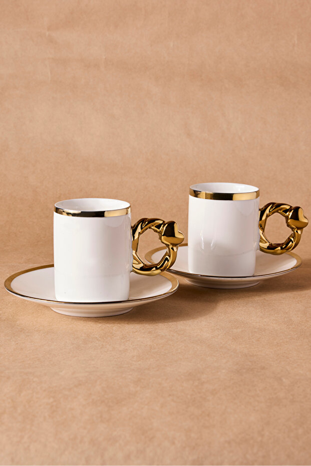 Cihangir Gold 2-Person Porcelain Coffee Cup Set
