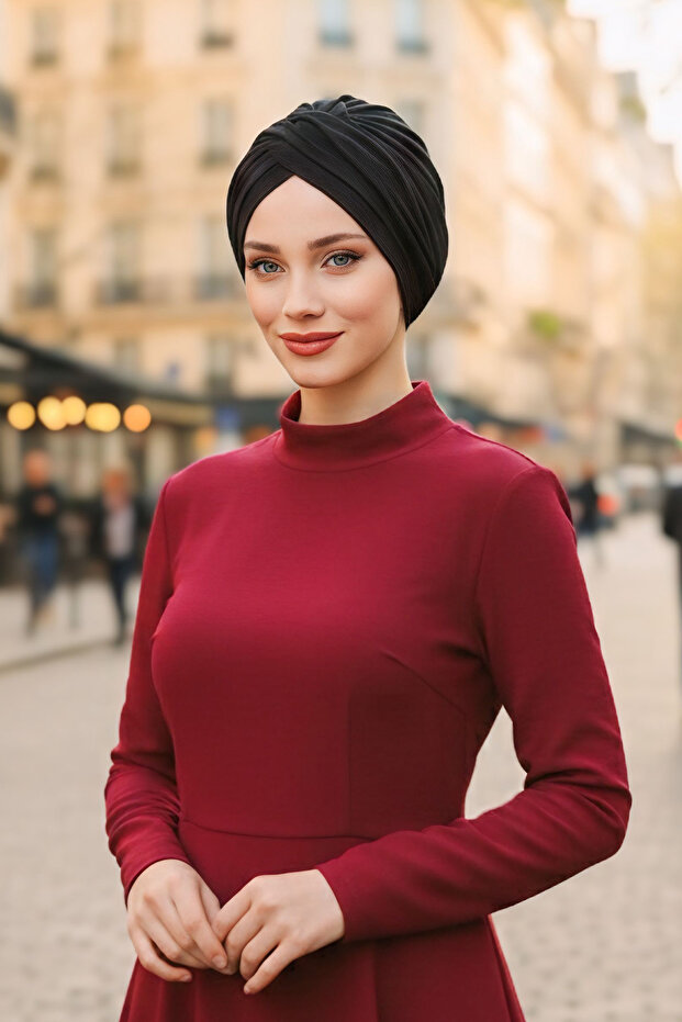 Winter Hijab Bonnet,B-9O,Black