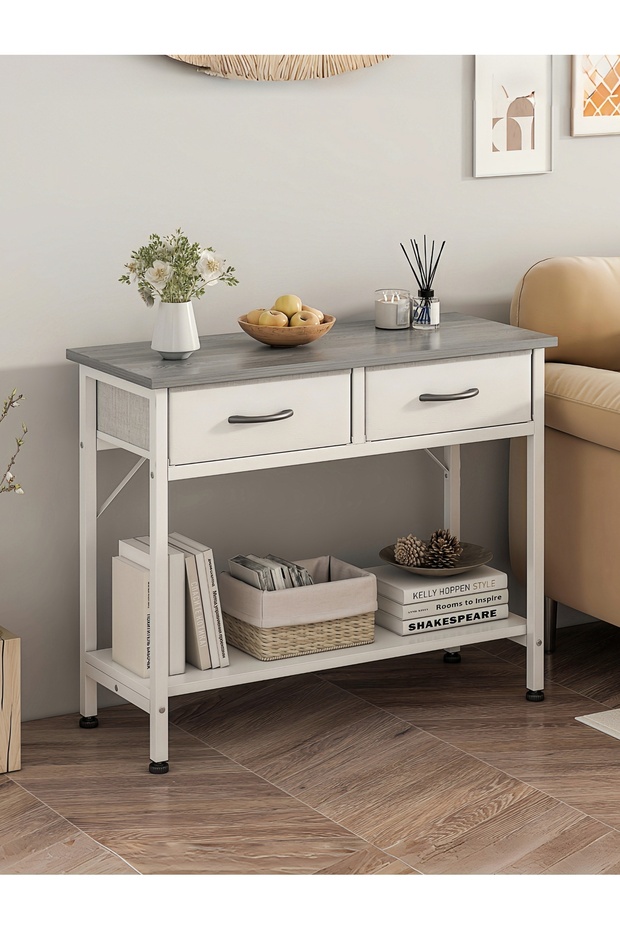 Console Table for Entryway, Sofa Table with 2 Large Drawers, 2-Tier Storage Organizer