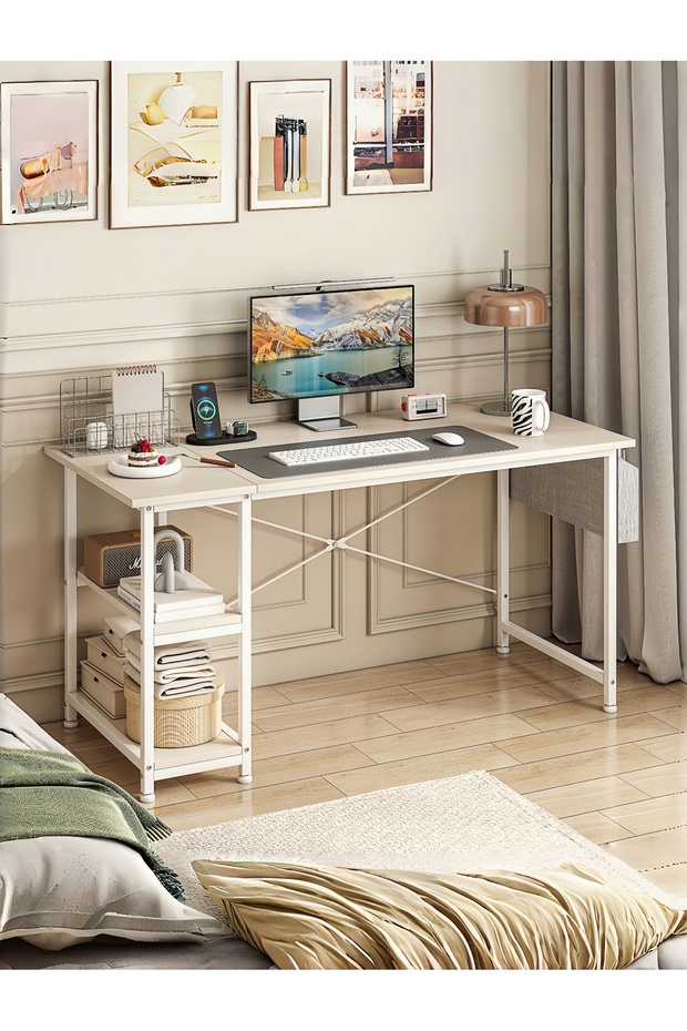 Computer Desk, Office Desk with Removable Shelf, Storage Bag, PC Tower Stand, Study Table