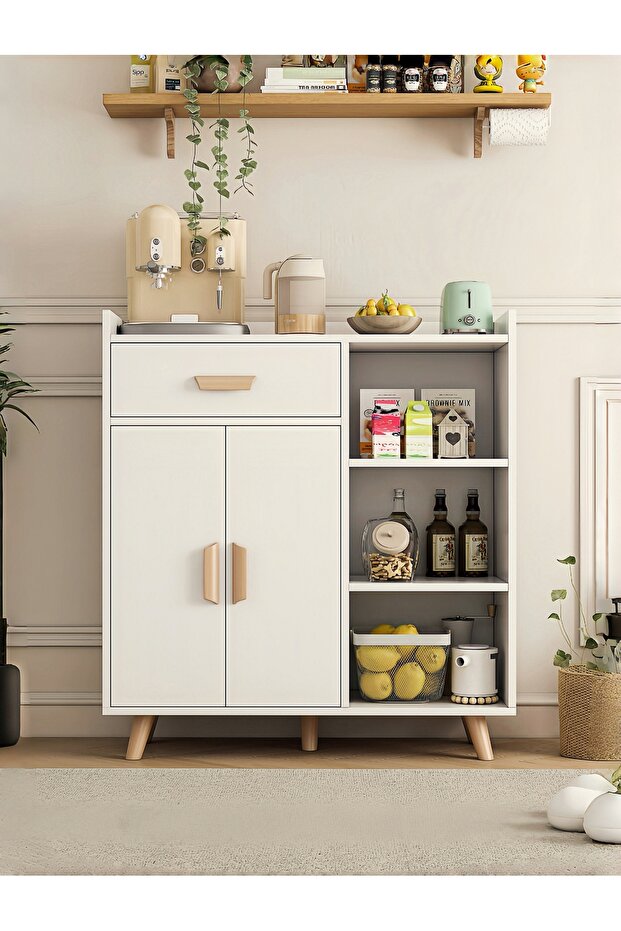 3-Tier Adjustable Kitchen Storage Rack, Coffee Corner Table & Microwave Stand with Drawer