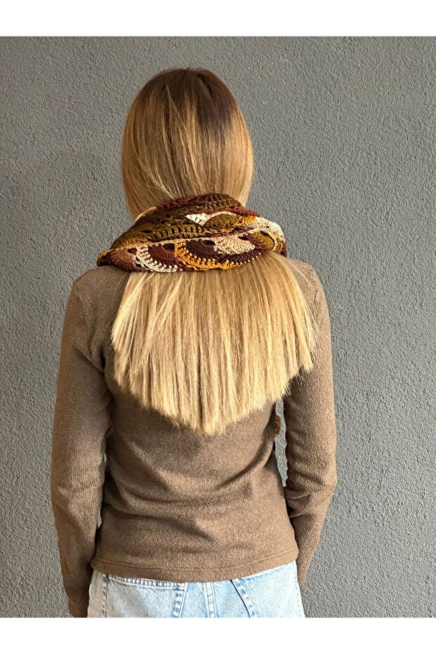 HAND KNITTED COLORFUL OMBRE PATTERNED SHAWL NECK COLLAR WOMEN'S SHAWL WITH TASSELS