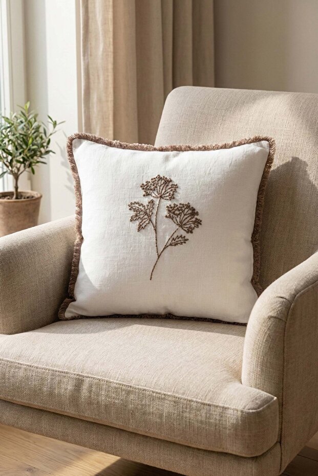 Odin Throw Pillow Case 45X45 Cream Embroidered