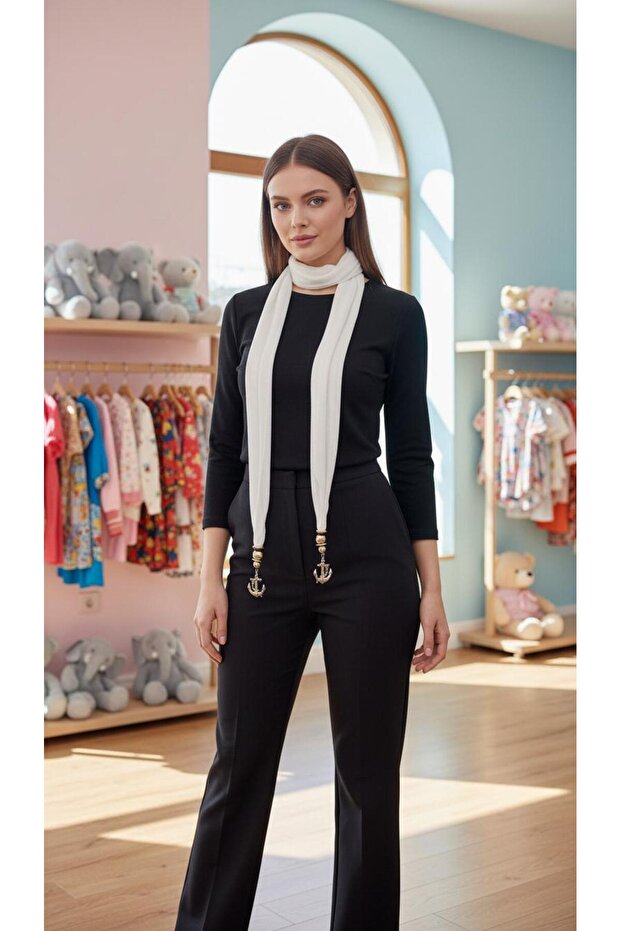 Anchor-Tipped Soft Combed Cotton Scarf Neck Tie White