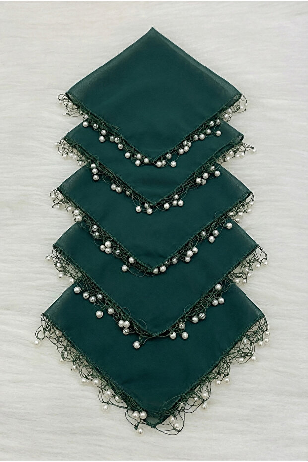 Emerald Green Chiffon Bride Groom Handkerchief, Wedding Halay Bridesmaid Bride Henna Engagement Circumcision Gift, 5 Pieces