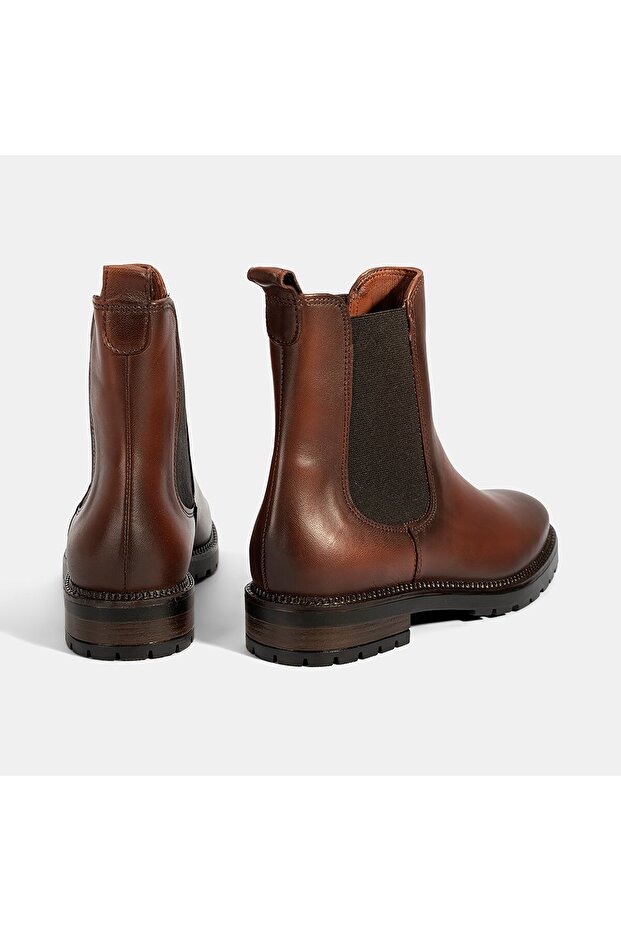 Kadın Taba Kalın Topuklu Deri Bot - 9