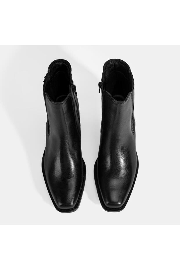 Kadın Siyah Topuklu Deri Bot - 7