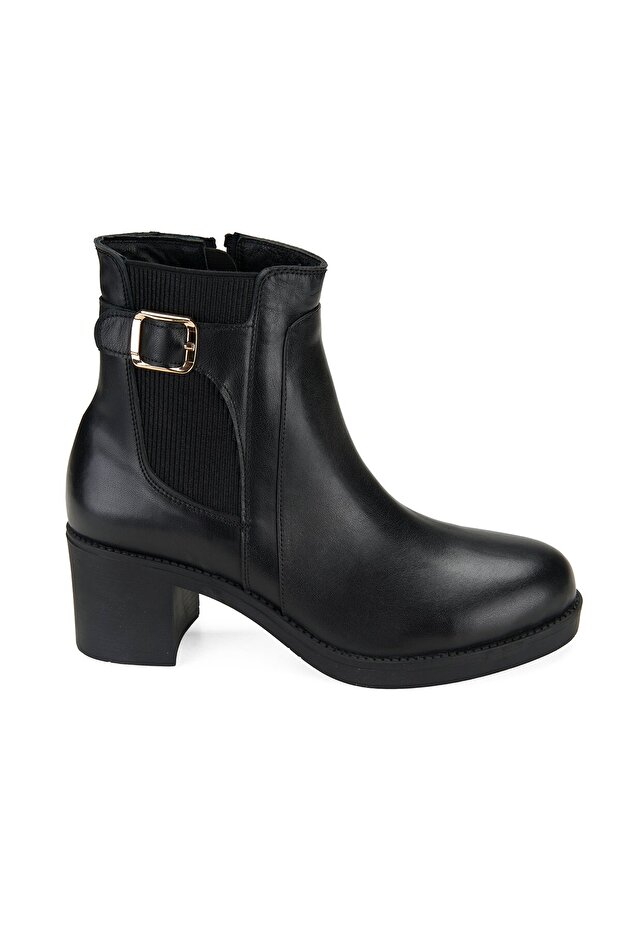 Kadın Siyah Topuklu Deri Bot - 2