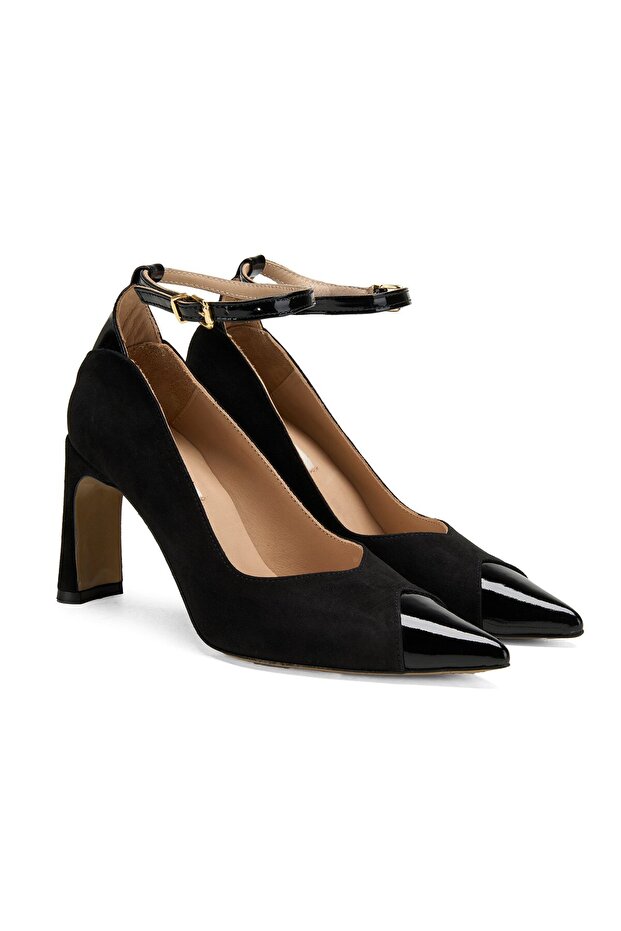 Women's Black Suede Heeled Evening Dress Shoes