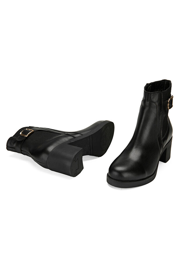 Kadın Siyah Topuklu Deri Bot - 5