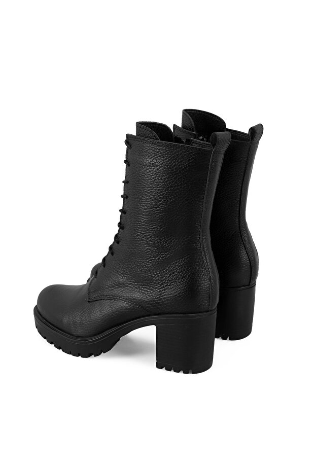 Kadın Siyah Topuklu Deri Bot - 4