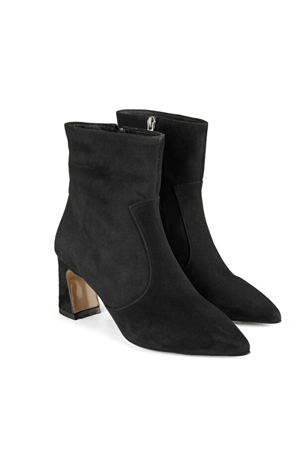 Women's Black Heeled Suede Boots