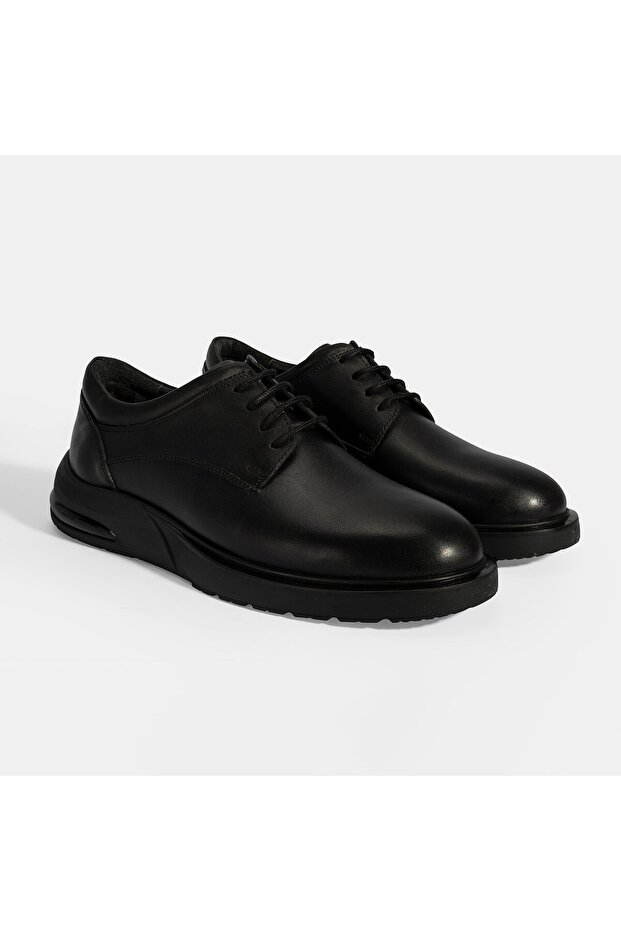 Men's Black Lace-Up Leather Casual Shoes
