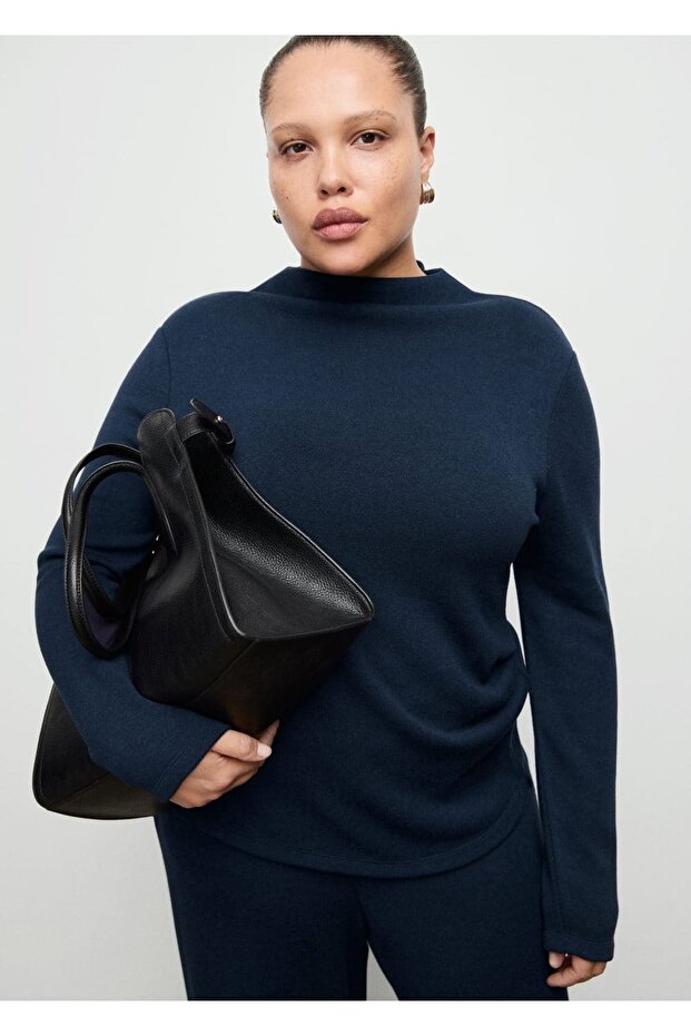 Perkins yaka ince örgü sweatshirt - 6