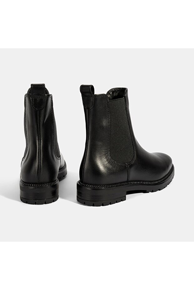 Kadın Siyah Kalın Topuklu Deri Bot - 7