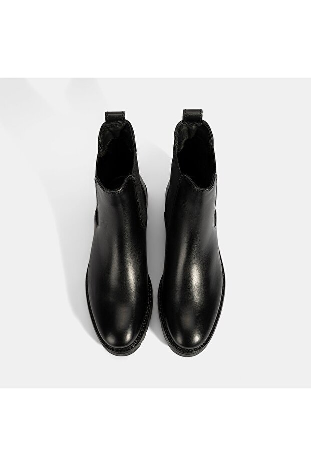 Kadın Siyah Kalın Topuklu Deri Bot - 6